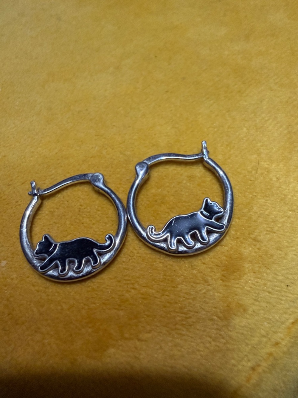 Cat Hoop Earrings in Silver Tone